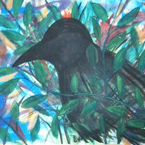 Titled " Raven Flower" Original Painting by Artist Rachael Potter